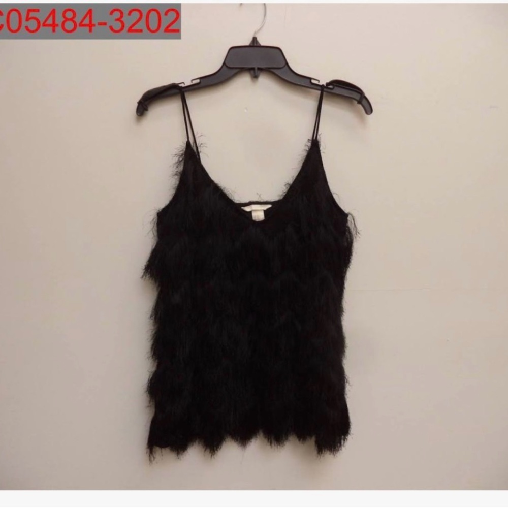 H&M Black Feathered-Fringe Women's Sleeveless Top, L